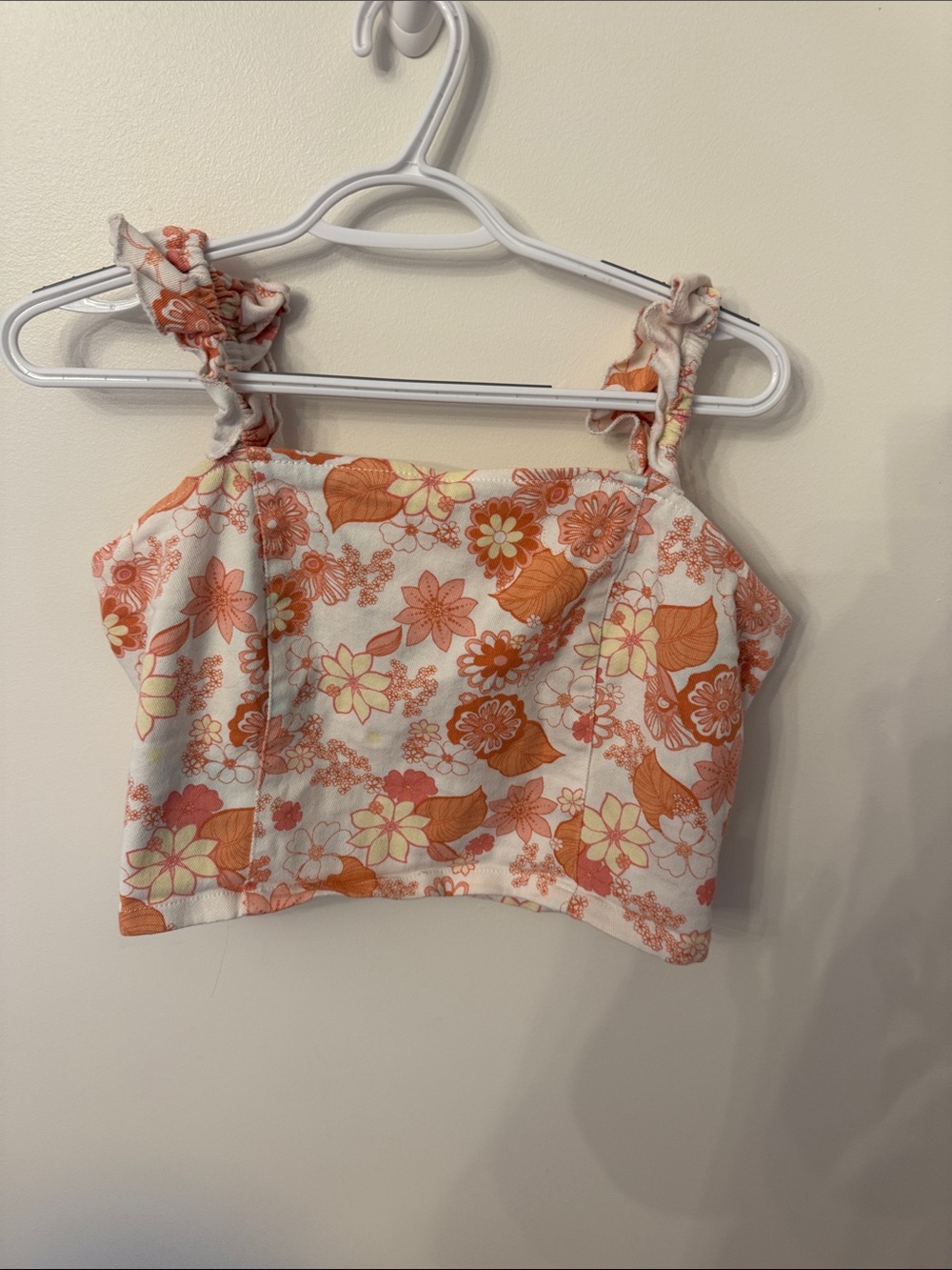 Altar'd State Orange Floral Ruffle Strap Crop Top